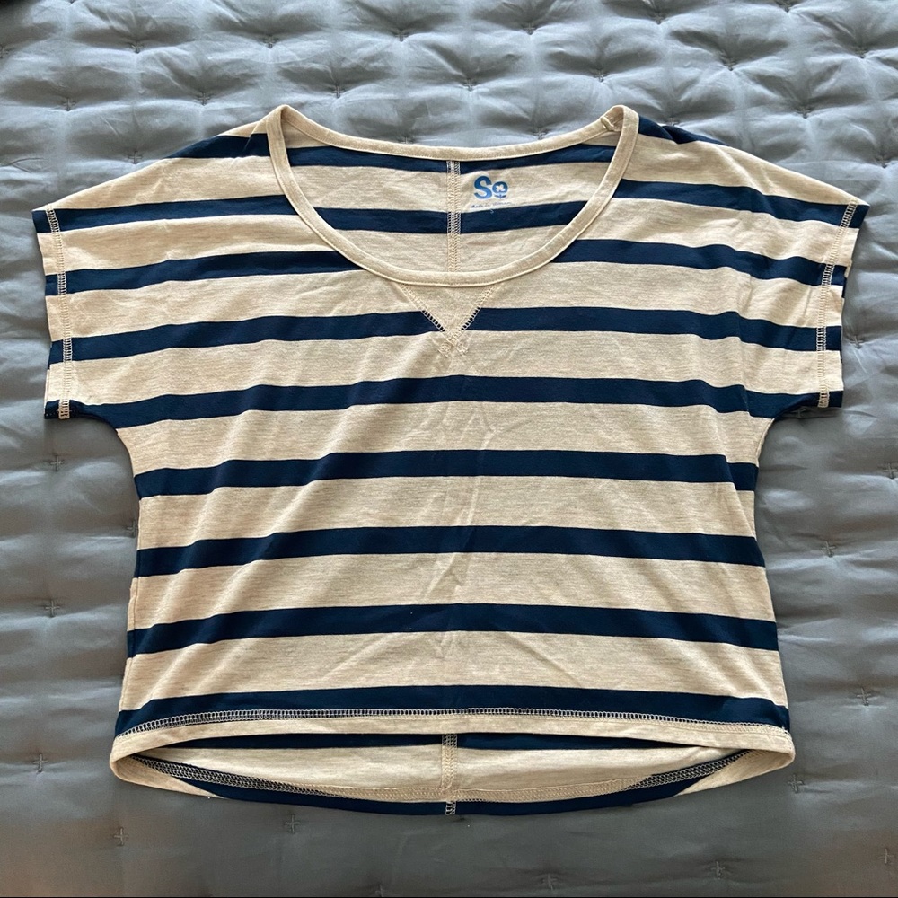 SO Navy and Cream Striped Crop Top